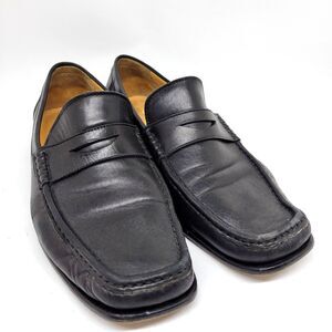 Bruno Magli "BRANDON" Mens Black Leather Penny Strap Moc Toe Loafers Size 9 M